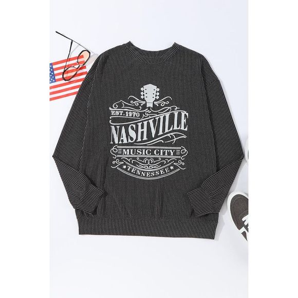 Azura Exchange  Black NASHVILLE MUSIC CITY Corded Graphic Sweatshirt - Picture 5 of 13